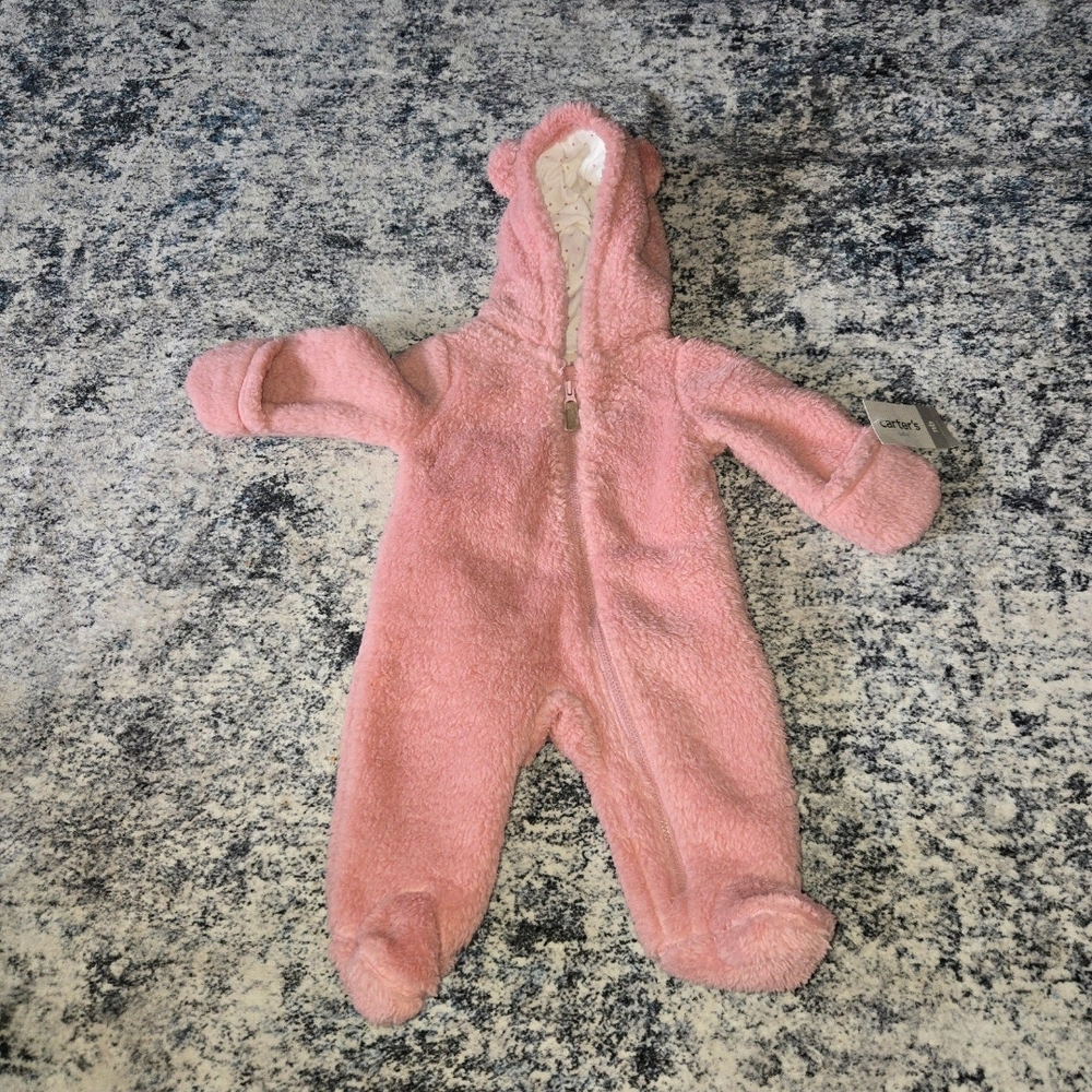 Carter's Pink Footie Snowsuit Plush Hooded Design